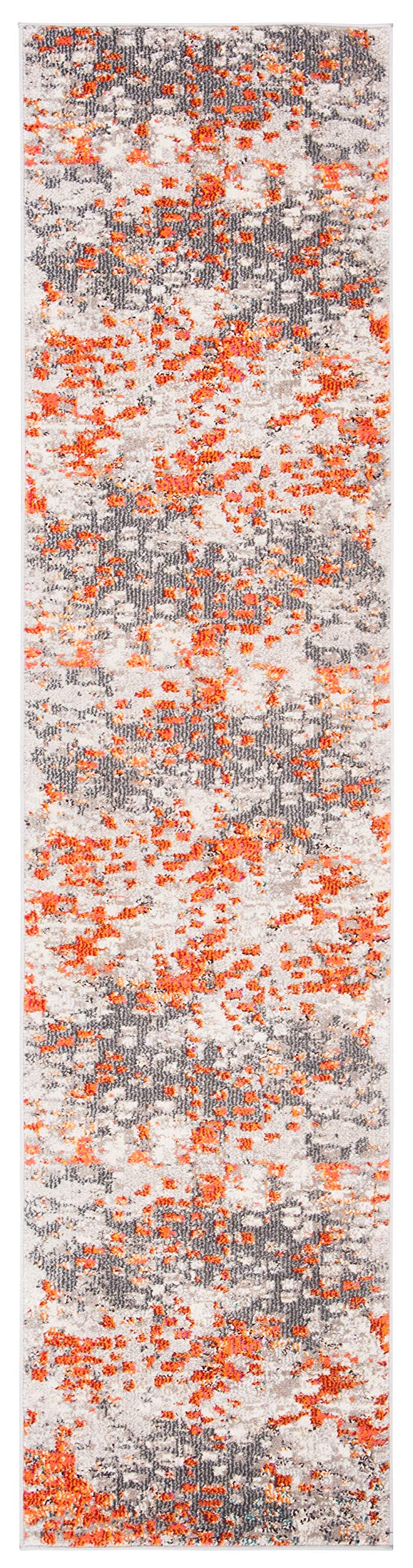 Safavieh Madison Collection Runner Rug - 2'2'' X 20', Grey & Orange, Boho Abstract Distressed Design, Non-Shedding & Easy Care,